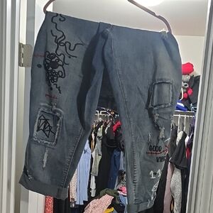 Ashley Stewart Graffiti Distressed Jeans. Worn A Handfull Of Times. Great Condit